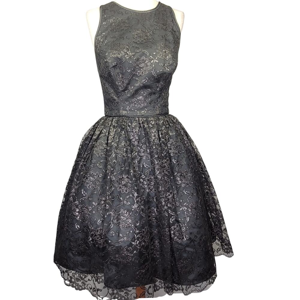 Maggy London Black Metallic Mini Cocktail Dress Size 6